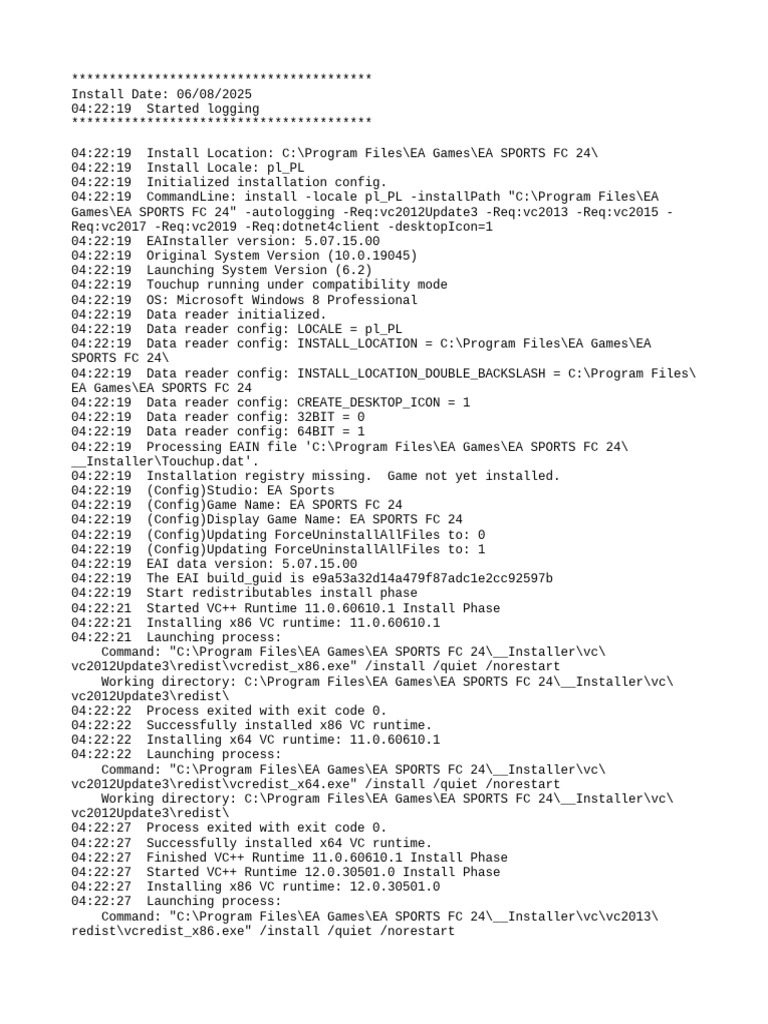EA SPORTS FC 24 Installation Log | PDF | Computer Architecture | Computing