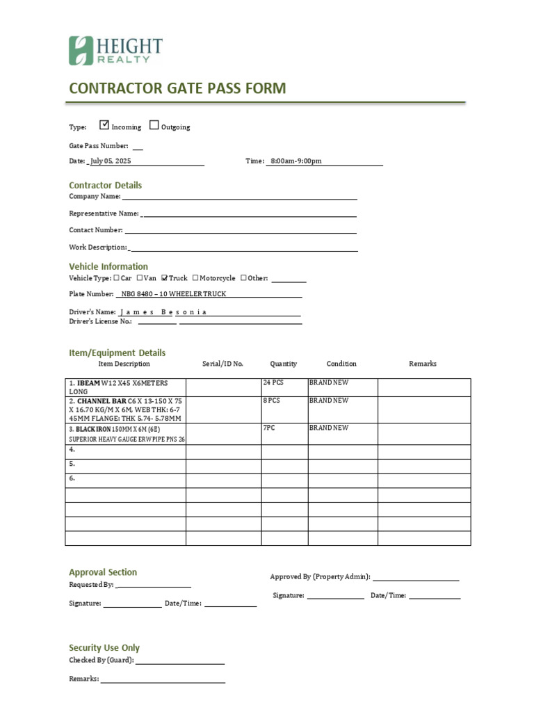 Al Thabat Contractor Gate Pass Form | PDF