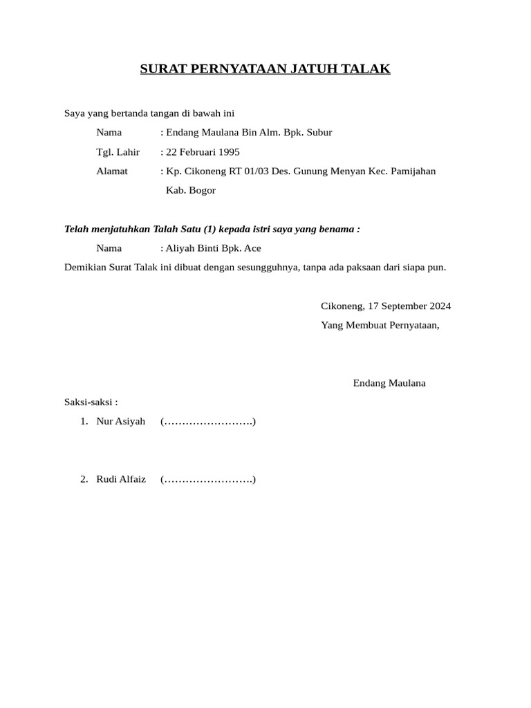 Surat Talak 1 Endang Maulana | PDF