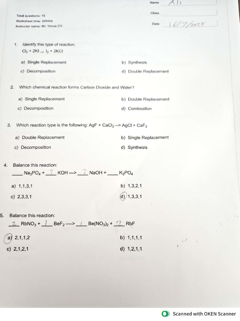 Chemistry Worksheet | PDF