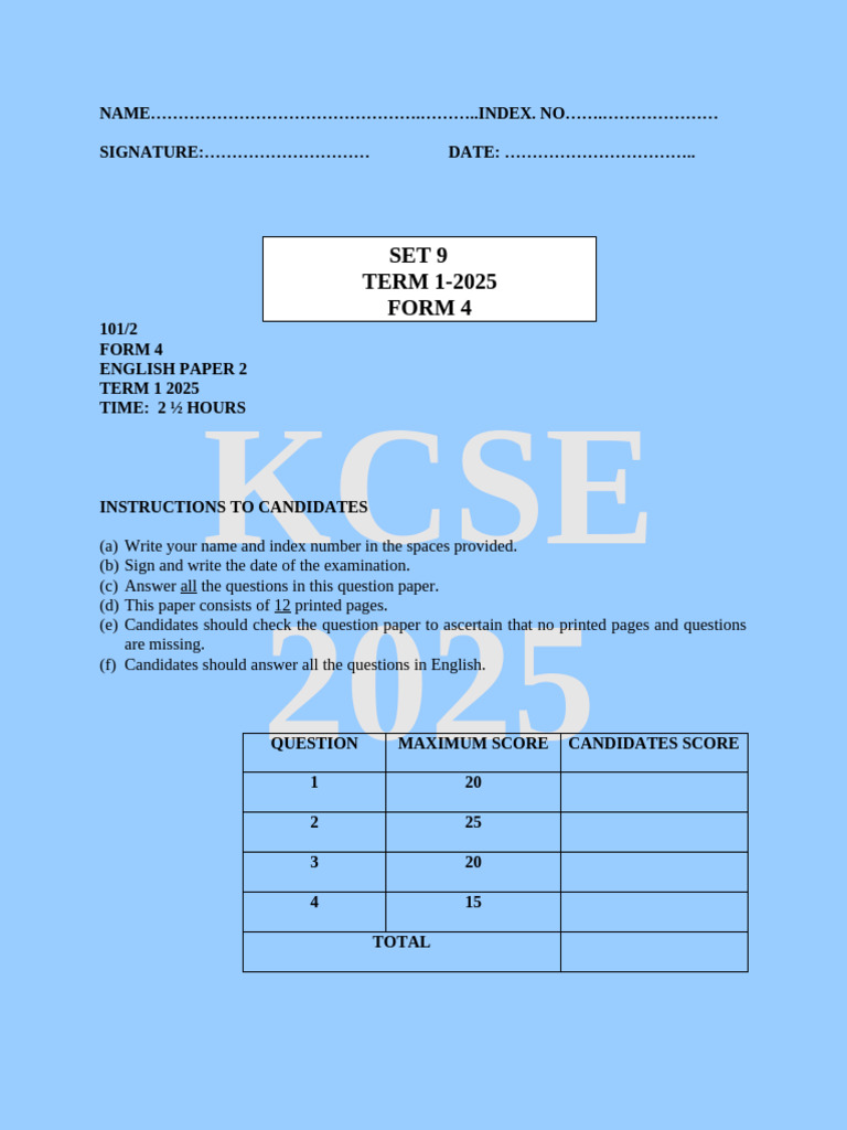 KCSE 2025 English Paper 2 Exam | PDF