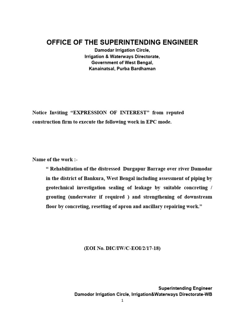 EOI for Durgapur Barrage Rehabilitation | PDF | Concrete | Civil ...