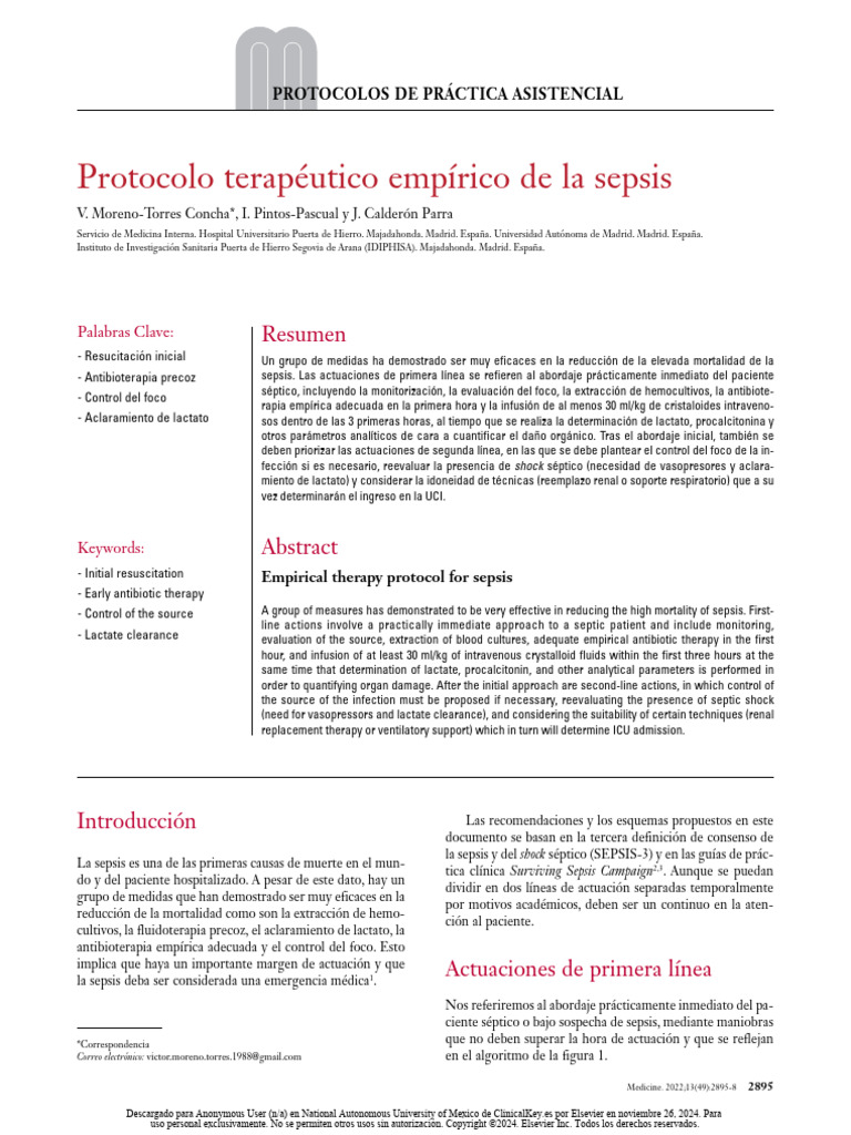 Protocolo Empírico para Manejo de Sepsis | PDF | Septicemia ...
