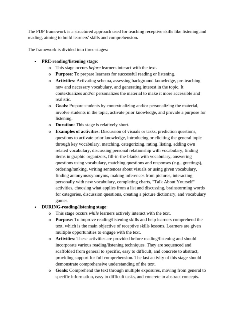 PDP Framework for Receptive Skills | PDF | Vocabulary | Reading ...