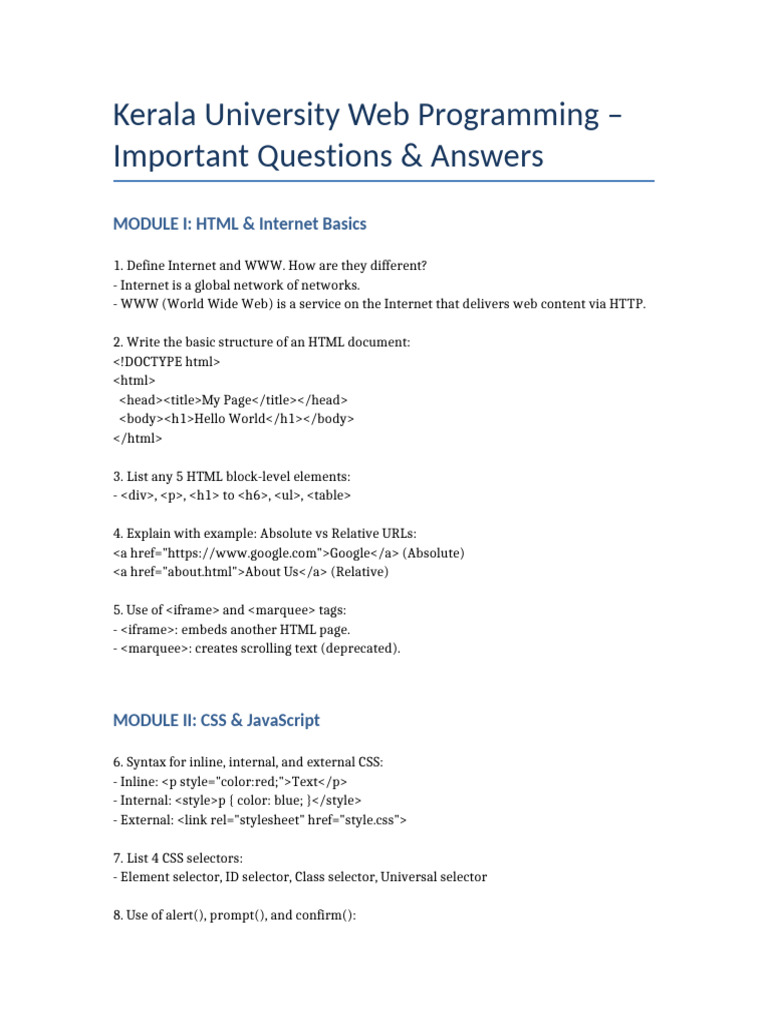 Kerala University Web Programming Q&A | PDF | Php | World Wide Web
