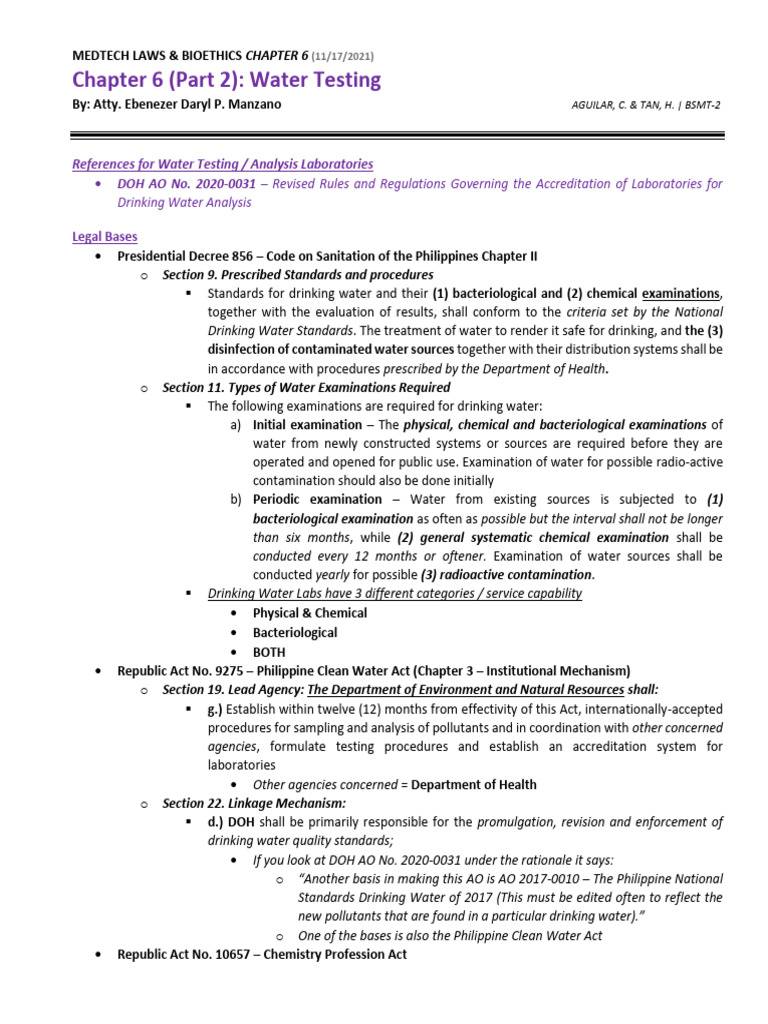 DOH Guidelines for Water Testing | PDF | Drinking Water | Clean Water Act