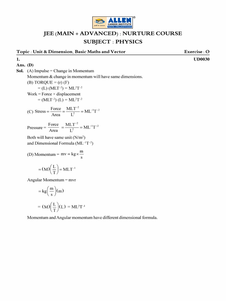 Unit and Dimension - Exercise Solution-1 | PDF