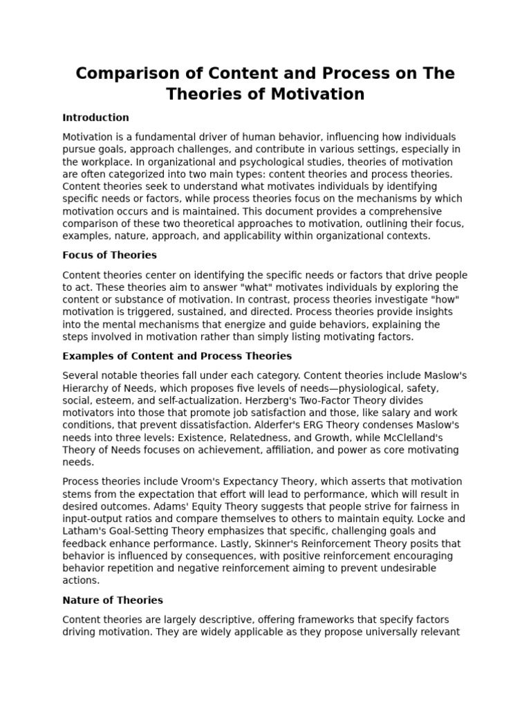 Content vs. Process Theories of Motivation | PDF | Motivational ...
