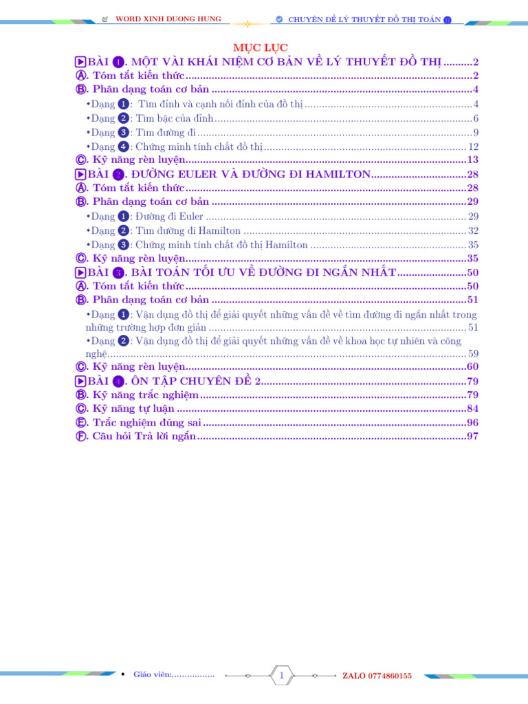 Chuyen de Ly Thuyet Do Thi - On Thi TN Toan 12 New 2025 - Full Giai | PDF