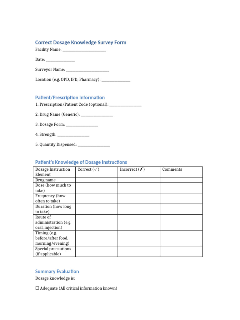 Dosage Knowledge Survey Form | PDF