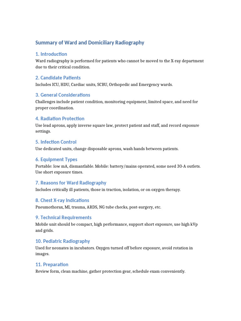 Ward and Domiciliary Radiography Summary | PDF