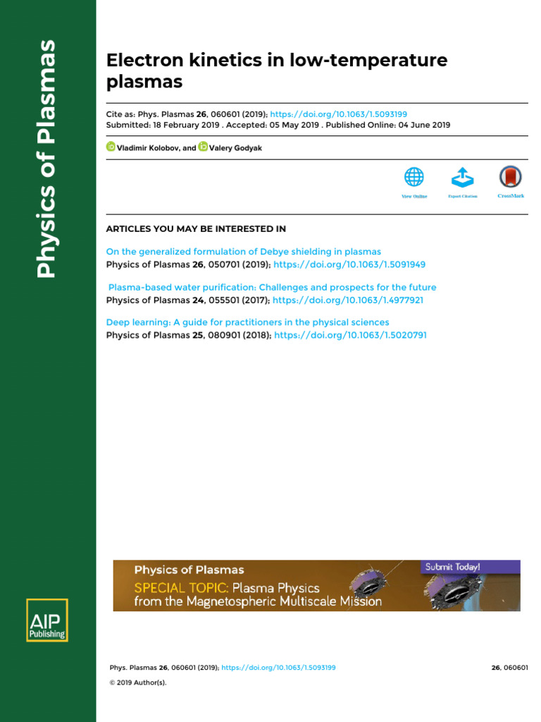 Electron Kinetics in Low-Temperature Plasmas | PDF | Plasma (Physics ...