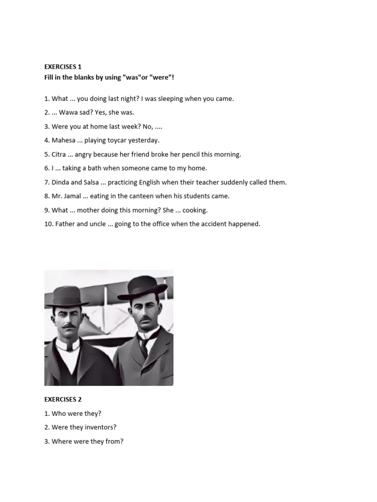 Fill in the Blanks: Was/Were Exercises | PDF | Chess Openings | Chess ...