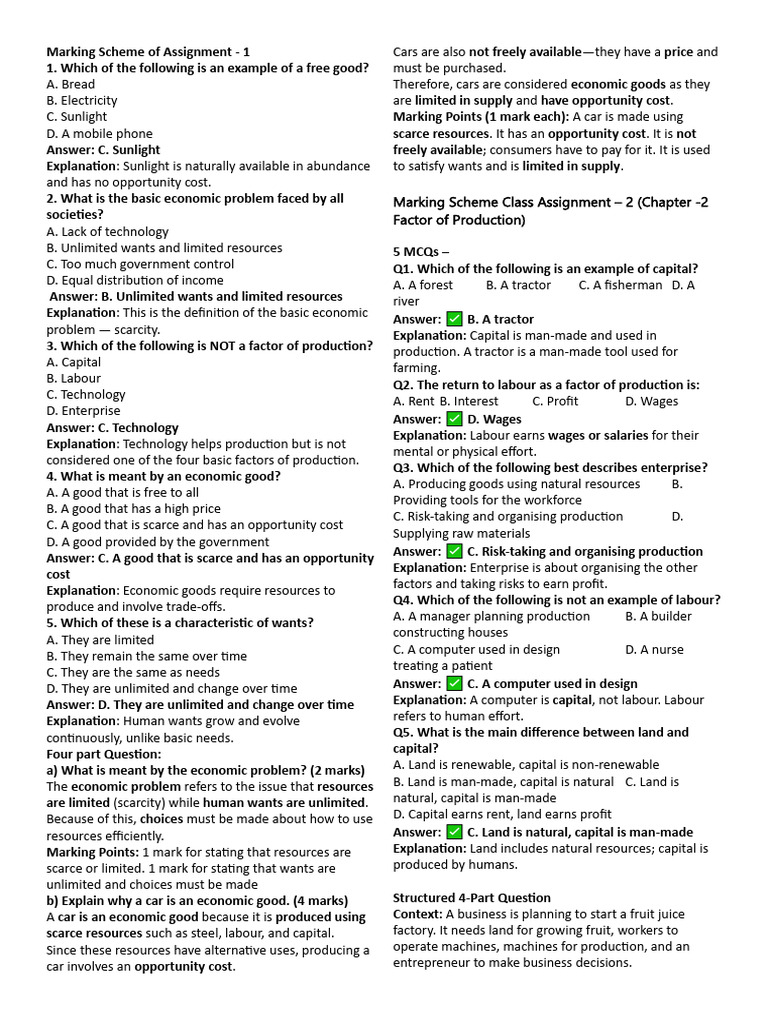 Economics Assignment Marking Scheme | PDF | Labour Economics | Capital ...
