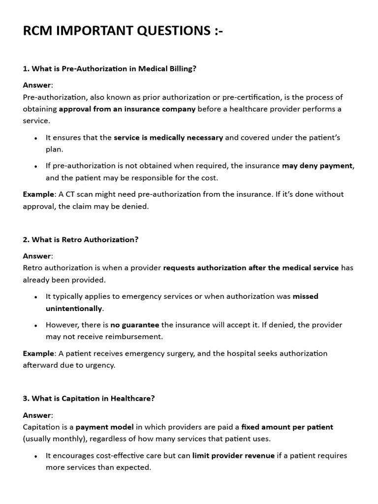 Key RCM Questions and Answers Guide | PDF | Medicare (United States ...