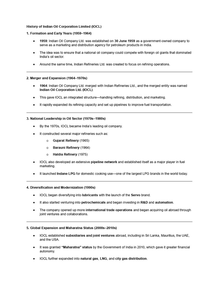 History of Indian Oil Corporation | PDF | Oil Refinery | Economies