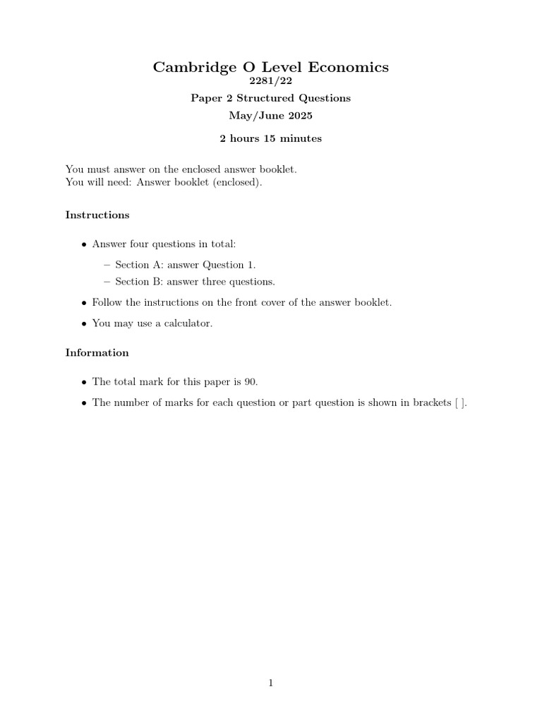 Cambridge O Level Economics Paper 2 | PDF | Demand | Supply (Economics)