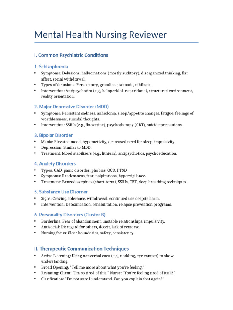 Mental Health Nursing Study Guide | PDF | Mental Disorder | Major ...