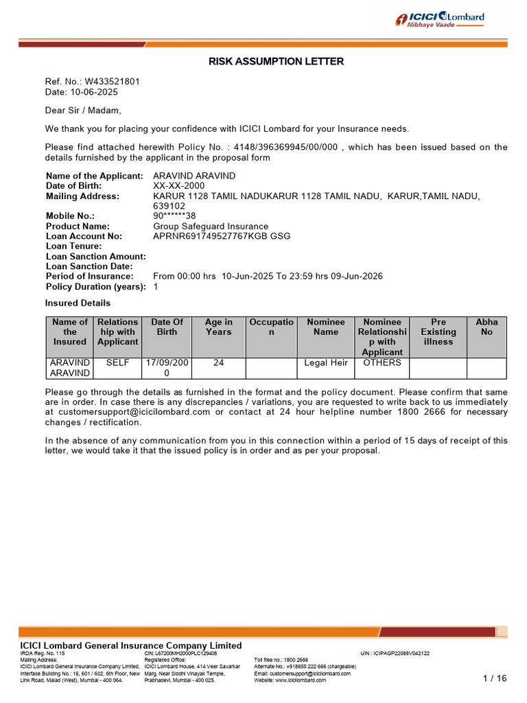 Risk Assumption Letter | PDF | Insurance | Indemnity