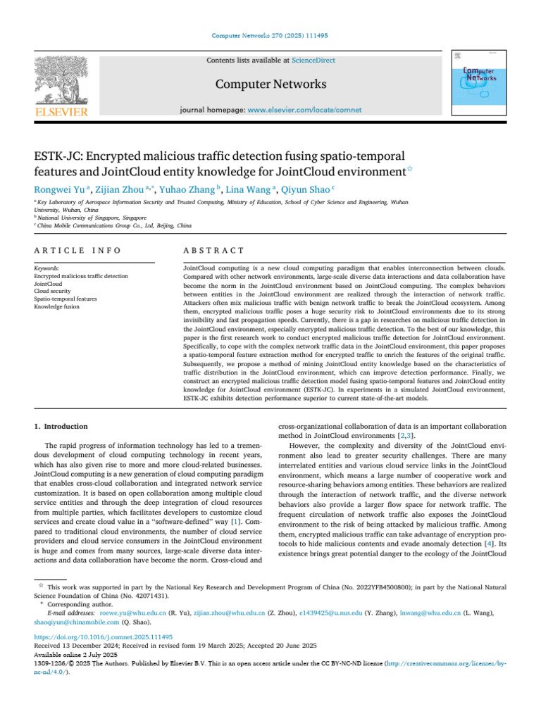 Encrypted Traffic Detection in JointCloud | PDF | Computer Network ...