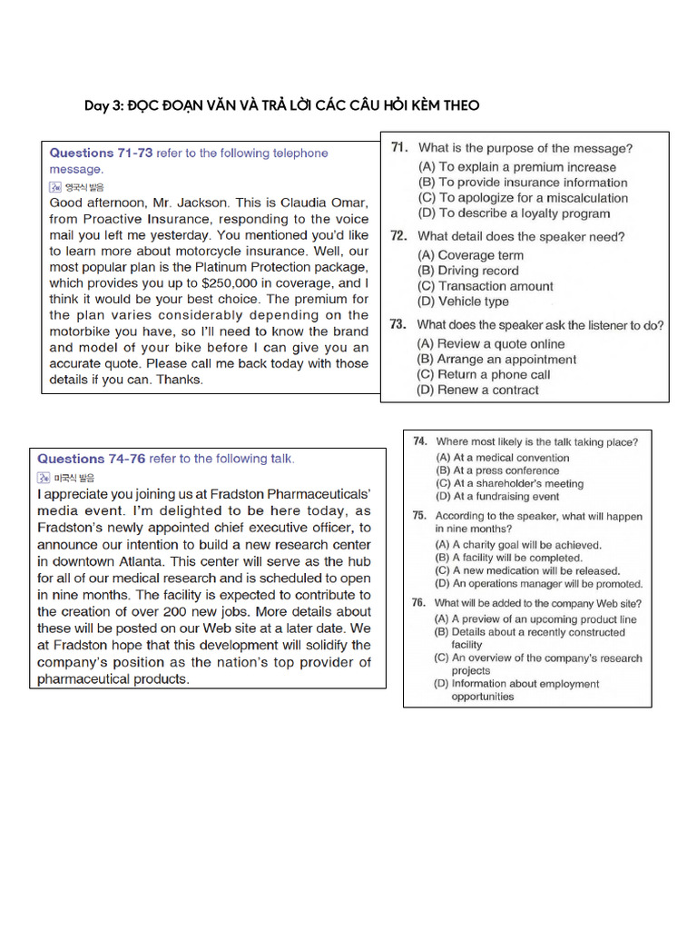 Day 3 - Listening Part 4 | PDF