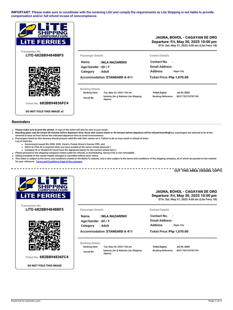 Lite Shipping Ticket Details | PDF