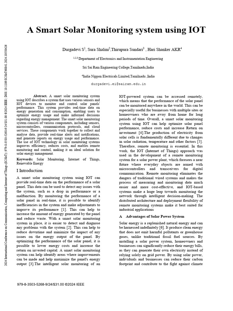 Smart Solar Monitoring with IoT Technology | PDF | Internet Of Things ...