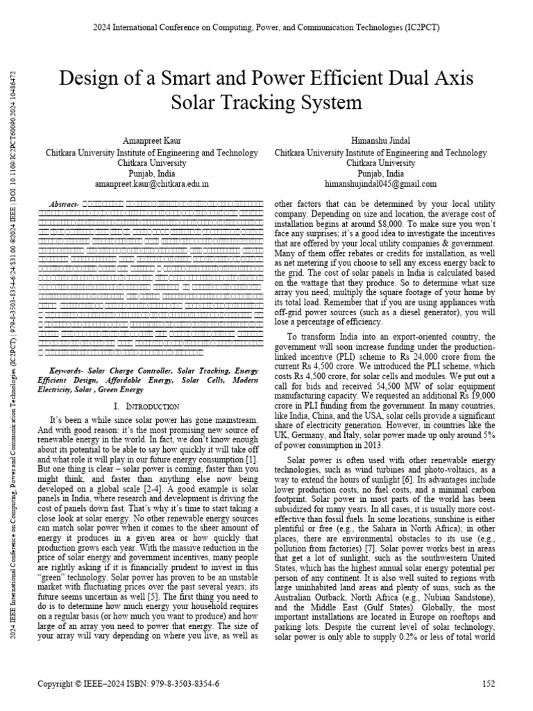 Energy Efficient Dual Axis Solar Tracker | PDF | Solar Energy ...