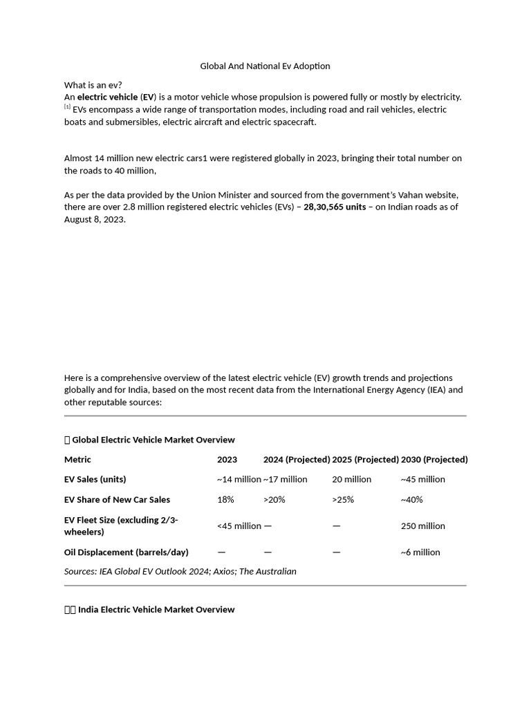 Global and India EV Adoption Trends | PDF | Electric Vehicle | Battery ...