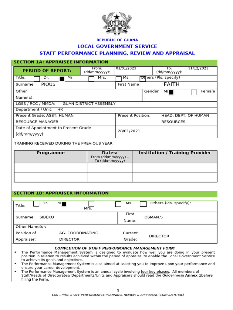 Ghana Local Government Staff Appraisal Form | PDF | Performance ...