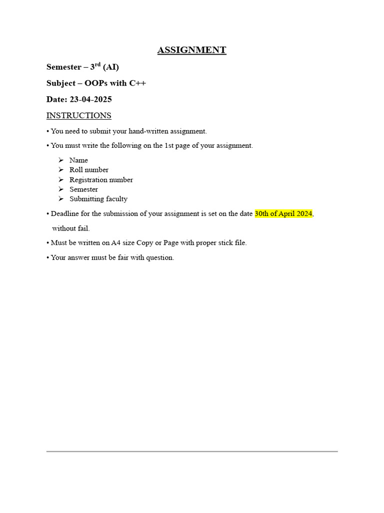 C++ OOPs Assignment Guidelines | PDF | Class (Computer Programming ...