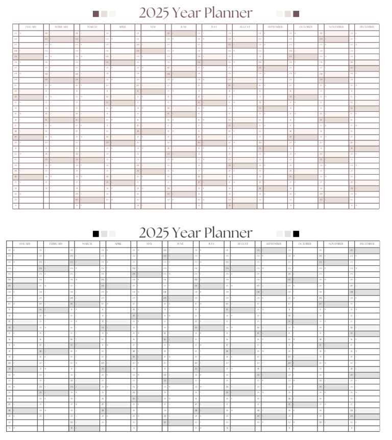 Beige and Brown Simple 2025 Year Planner Calendar | PDF