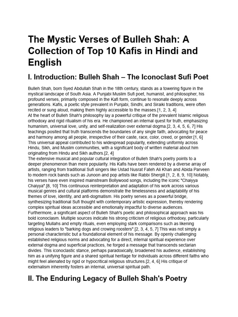 Bulleh Shah's Kafis: A Sufi Legacy | PDF | Spirituality
