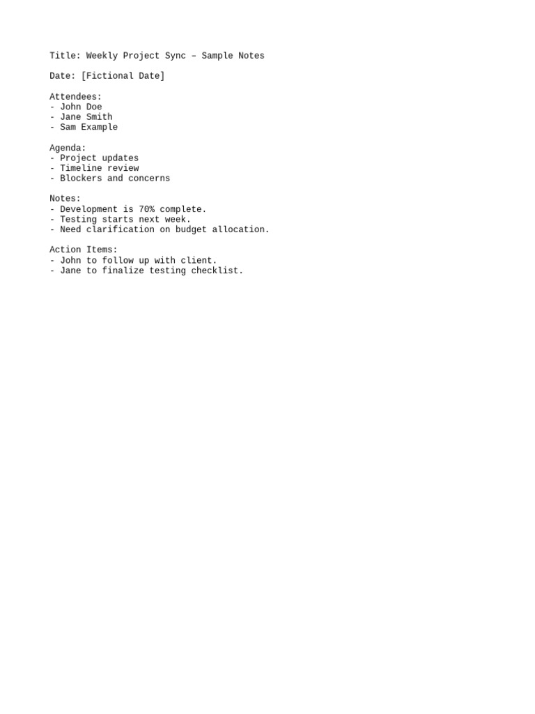 Weekly Project Sync Notes Summary | PDF