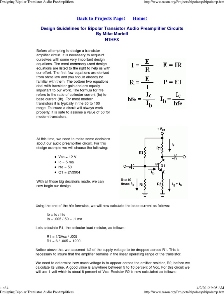 Transistor Amplifier Design Procedure Circuit Diagram