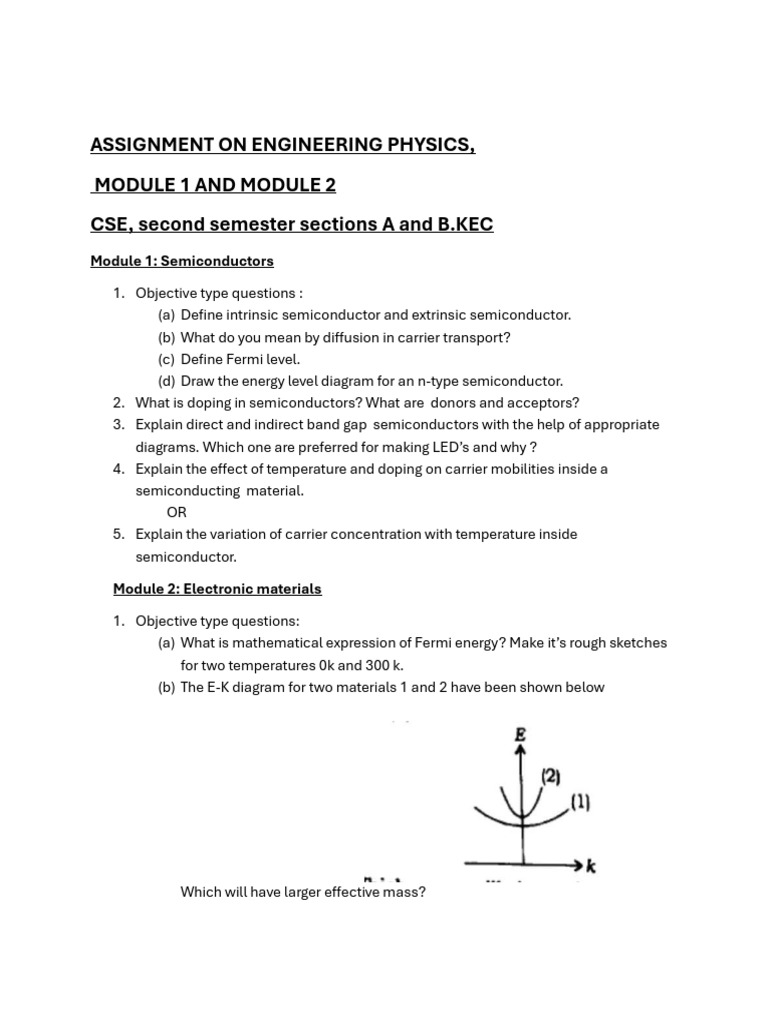Engineering Physics Assignment: Semiconductors & Materials | PDF