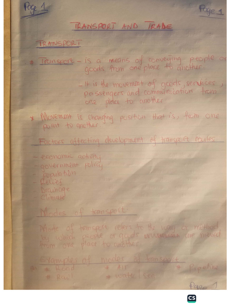 Transport and Trade Notes | PDF
