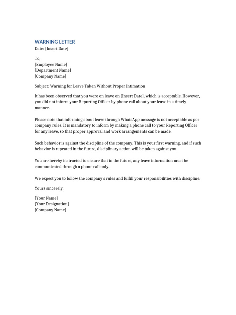 Warning for Improper Leave Notification | PDF