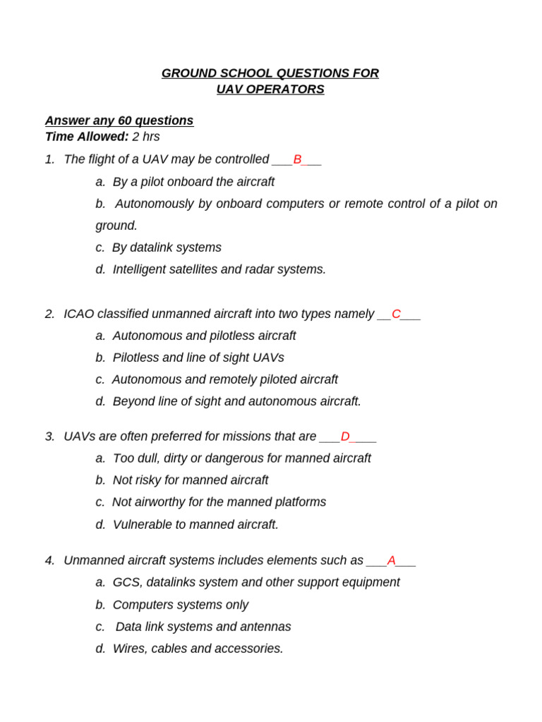 UAV Ground School Exam Questions | PDF | Unmanned Aerial Vehicle | Aircraft