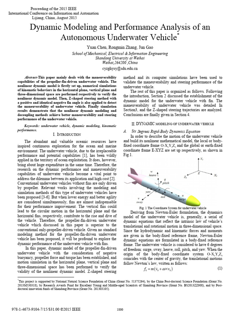 Dynamic Modeling of Underwater Vehicles | PDF | Force | Mechanics