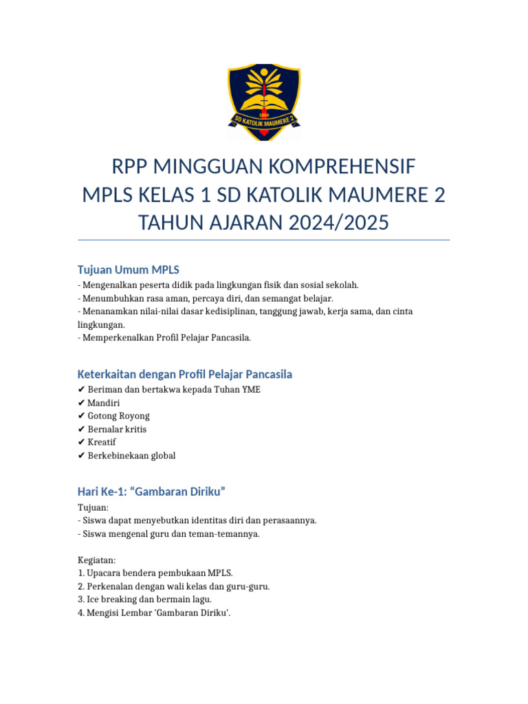 RPP MPLS Kelas1 SDK Maumere2 Logo Penyusun Final | PDF