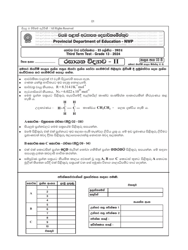 Grade 13 Third Term Test 2024 | PDF