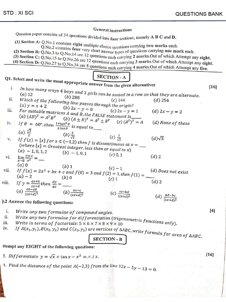 STD Xi Sci Sub Maths 2025 | PDF