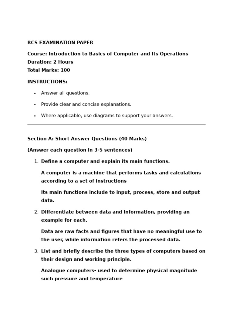 Computer Basics Exam Paper Overview | PDF | Solid State Drive | Hard ...