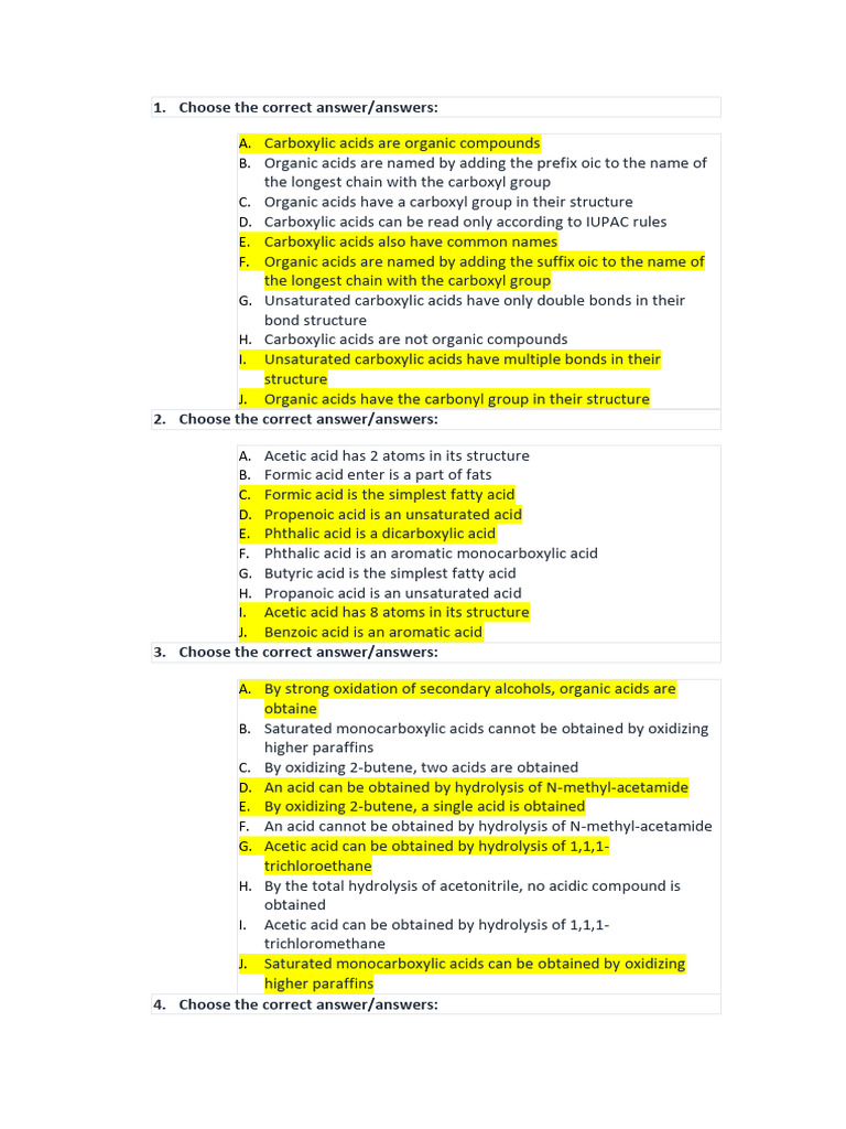 Organic Chemistry Mcqs | PDF | Ester | Acid