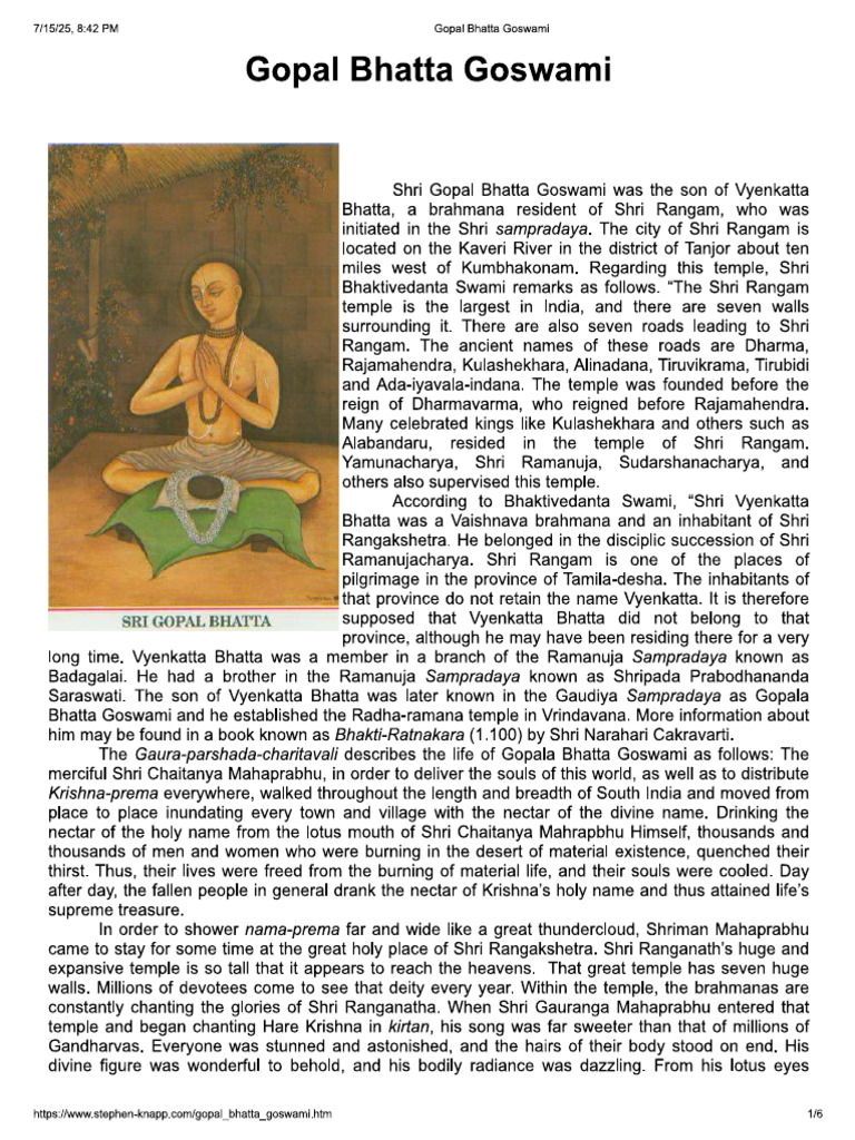 Gopal Bhatta Goswami 1 | PDF