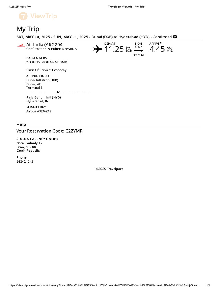 Travelport Viewtrip Itinerary Details | PDF