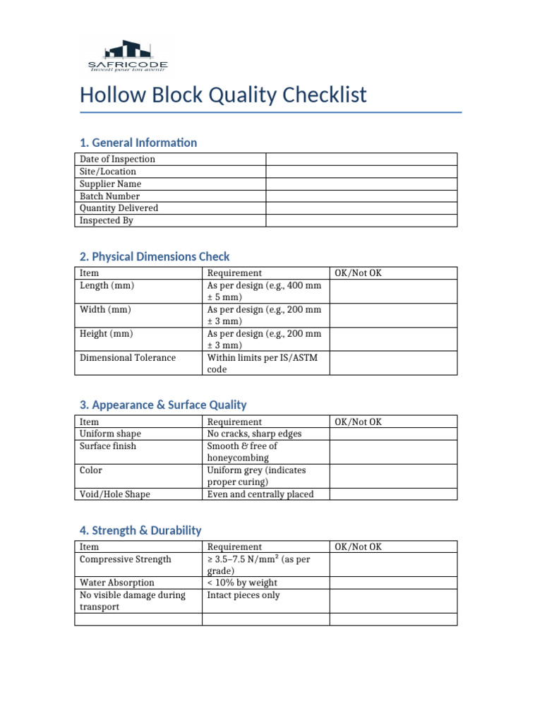 Hollow Block Quality Inspection Guide | PDF