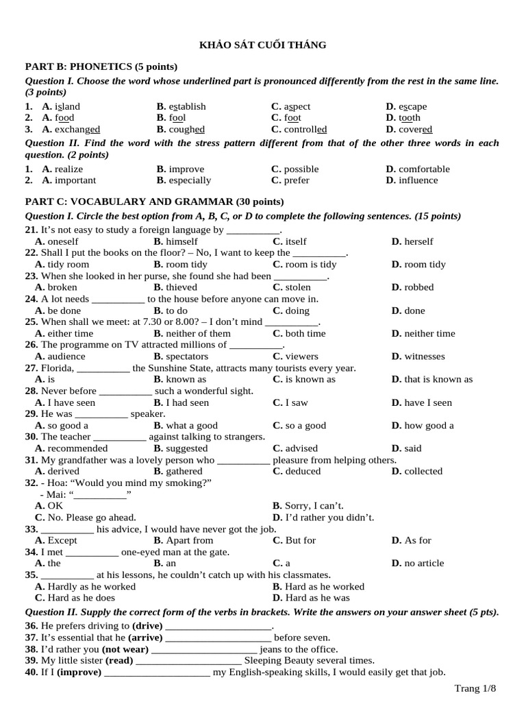 Phonetics and Grammar Practice Test | PDF | Organic Farming | Fat