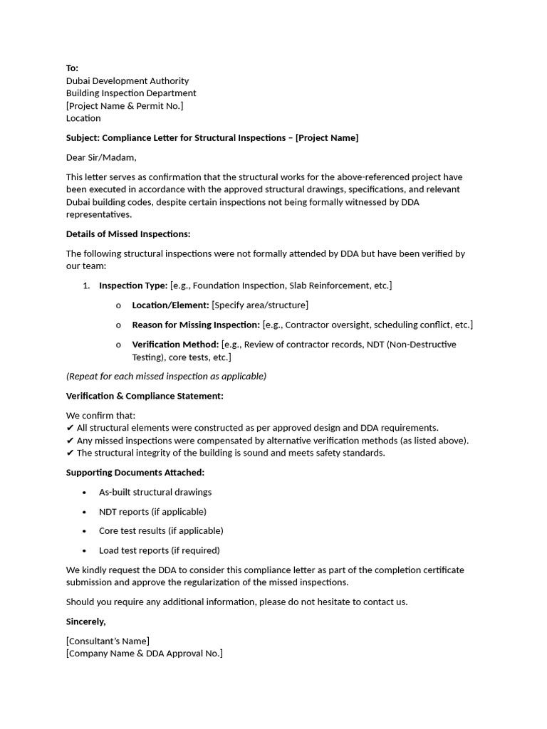 Compliance Letter for Missed Inspections | PDF